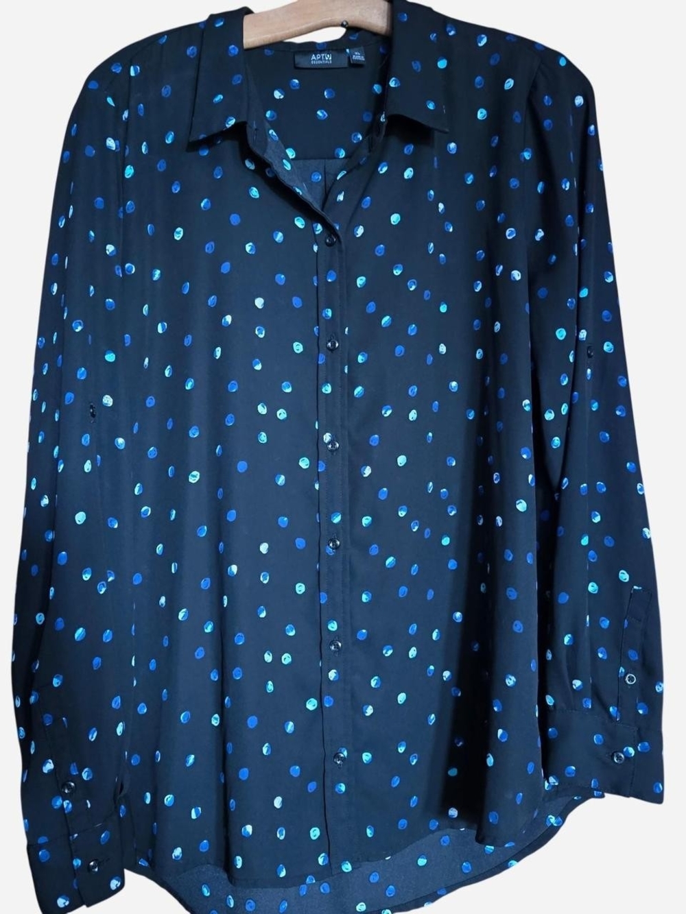 Apt. 9 Navy Button-Down Shirt with Blue Dot Print